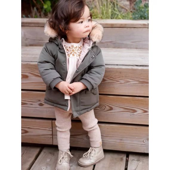 Parka réversible bébé garnissage en polyester recyclé kaki