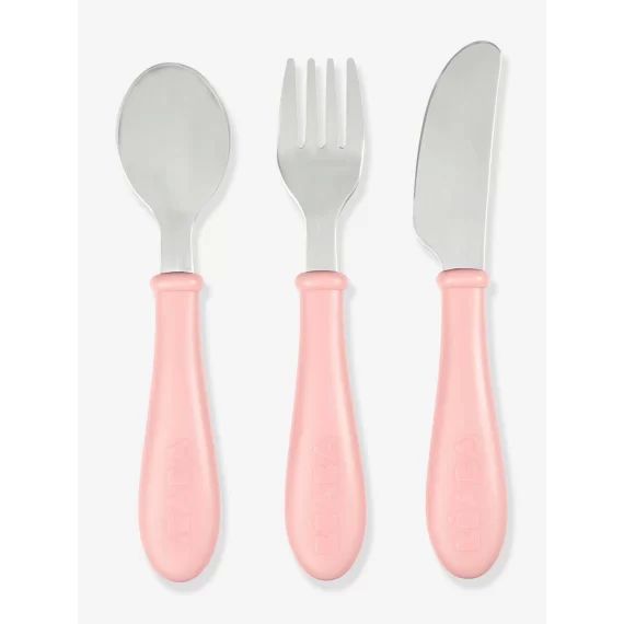 Set 3 couverts d&rsquo;apprentissage inox BEABA old pink