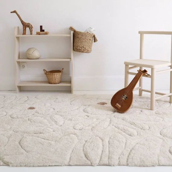 Tapis Chambre Enfant Coton Lavable Motif Fleurs – Nattiot – Gentle Flora Beige
