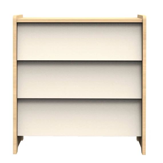 Commode 3 Tiroirs Façades Inclinées En Bois Décor Chêne Miel Beige