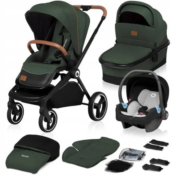 LIONELO Mika – Poussette bébé 3en1 compacte – De 0 à 48 mois – Pack poussette, nacelle, cosy, siège auto – Vert vert