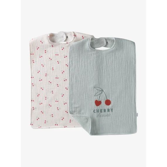 Lot de 2 bavoirs en gaze de coton CHERRY cherry
