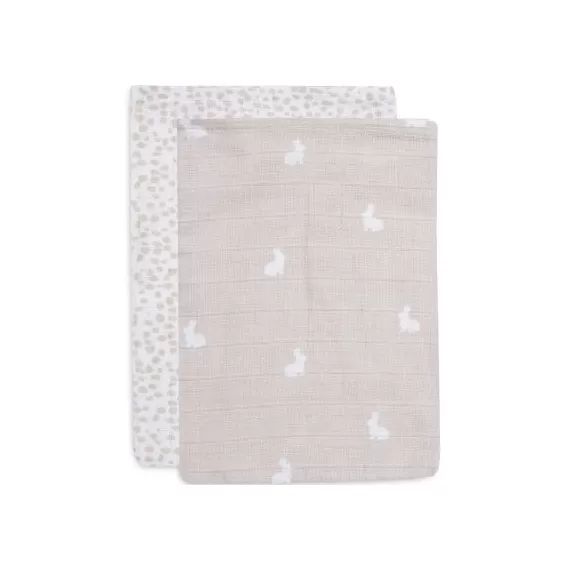 Lot de 2 gants de toilette en coton bio lapin/pois Nougat