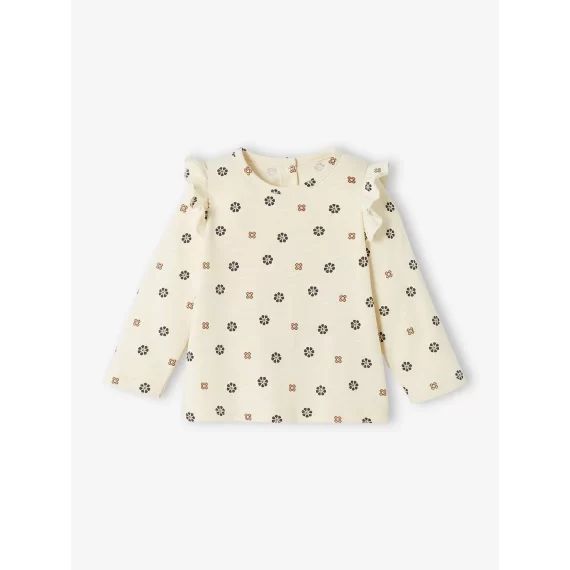 T-shirt fleuri bébé avec volant écru