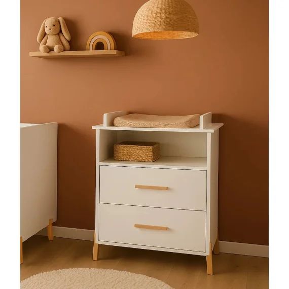Commode À Langer Sur Pieds En Bois Blanc/gris