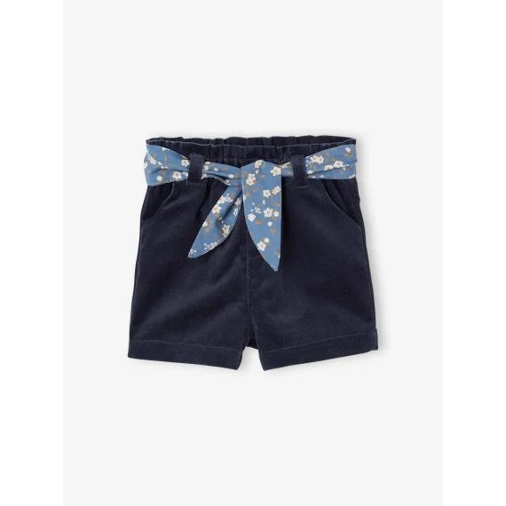 Short en velours lisse ceinture à nouer à fleurs bébé marine