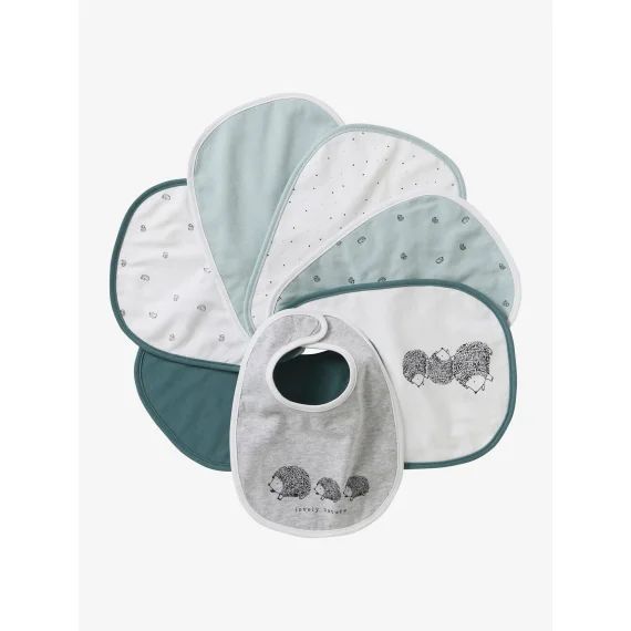 Lot de 7 bavoirs naissance en coton bio* vertbaudet hérisson