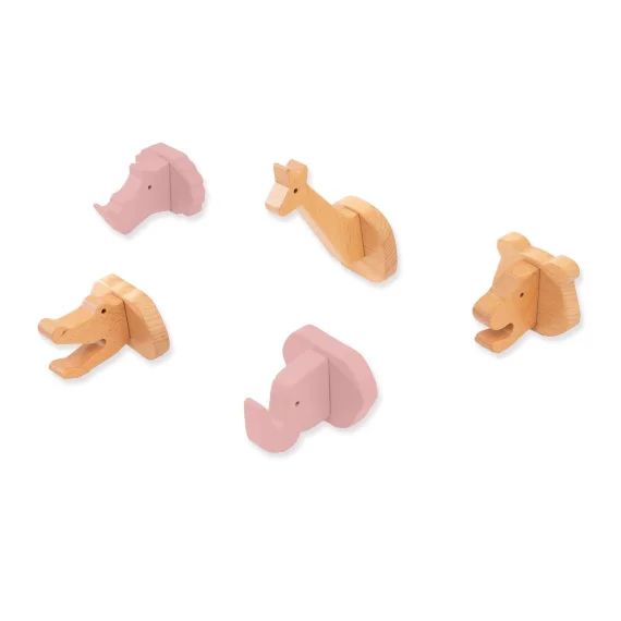 Lot 5 Crochets Mural Animaux Quartz Rose