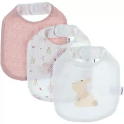 Lot de 3 bavoirs en mousseline de coton bio Lina et Joy