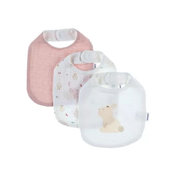 Lot de 3 bavoirs en mousseline de coton bio Lina et Joy