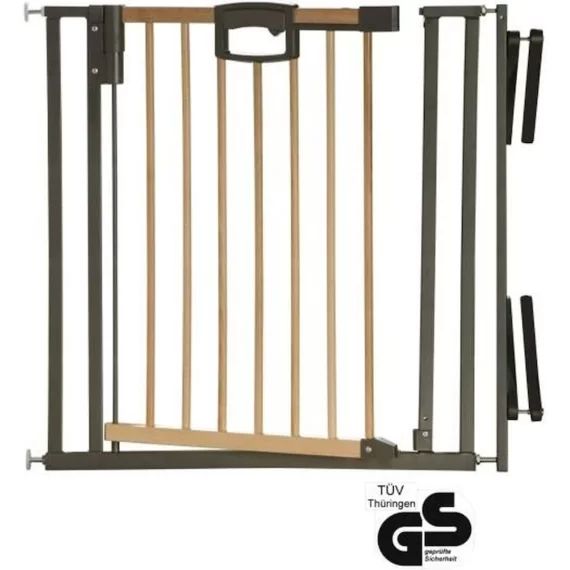 Barrière de porte et d&rsquo;escalier Easylock Wood Plus 84,5 cm – 92,5 cm Natur-Anthrazit noir