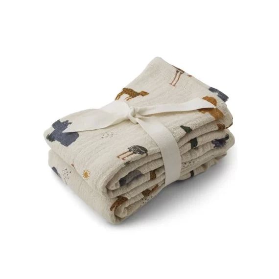 Lot de 2 langes en coton bio Lewis safari sandy mix (70 x 70 cm)