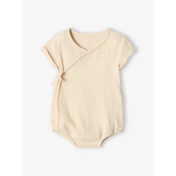 Body bébé personnalisable en gaze de coton ouverture naissance gris perle