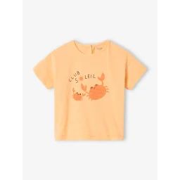 T-shirt bébé à motif en coton bio manches courtes abricot