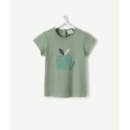 T-shirt bébé fille en coton biologique vert avec pomme imprimé –  – Soldes