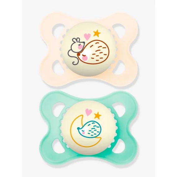 Lot de 2 sucettes en silicone MAM Nuit 2 à 6 mois sable + vert