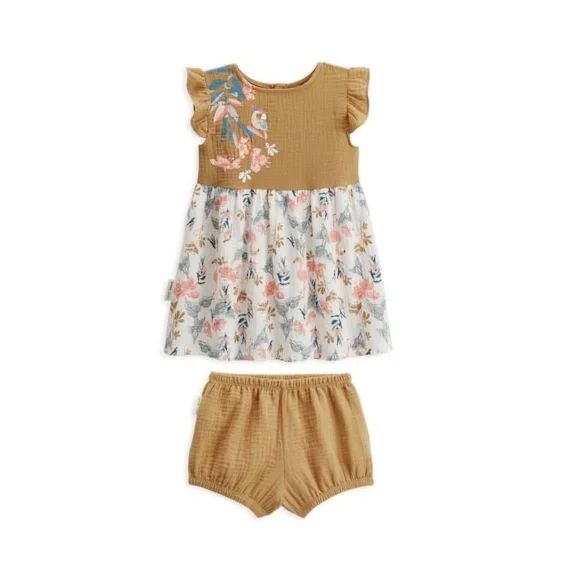 Robe Bébé + Bloomer En Gaze De Coton Flamingo Orange