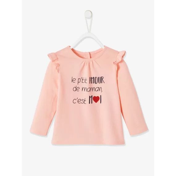T-shirt à volants bébé manches longues rose poudré