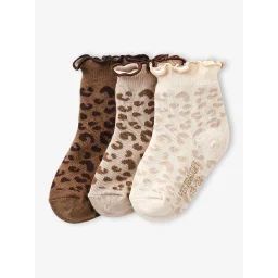 Lot de 3 paires de chaussettes bébé fille motifs léopard lot beige