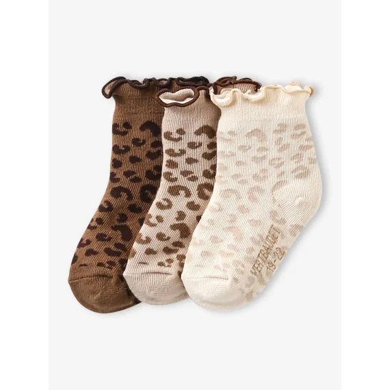 Lot de 3 paires de chaussettes bébé fille motifs léopard lot beige