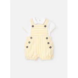 Ensemble Polo Et Salopette Courte Rayée Jaune