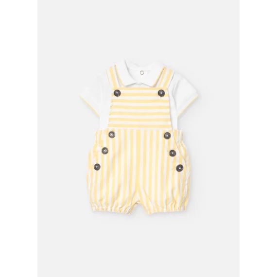 Ensemble Polo Et Salopette Courte Rayée Jaune
