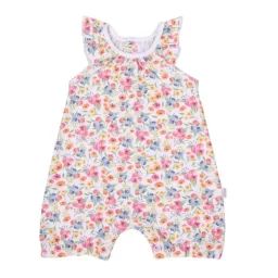 Combishort bébé fille en coton bio, Fleurs blanc