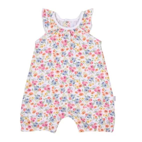 Combishort bébé fille en coton bio, Fleurs blanc