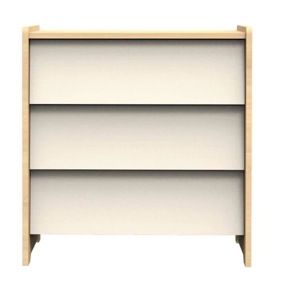 Commode 3 Tiroirs Façades Meringue Et Bois Décor Chêne Miel – Vanille Beige