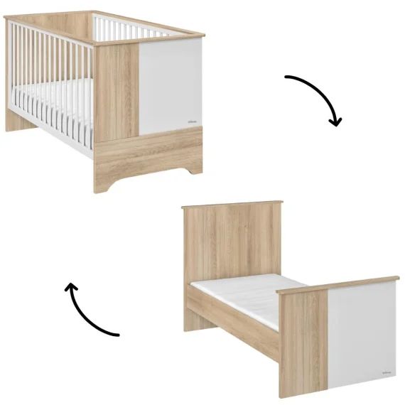 Lit bébé évolutif en lit junior Sacha chêne du bocage (70 x 140 cm)