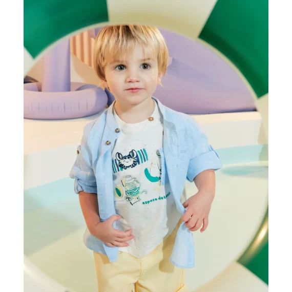 T-shirt bébé garçon écru thème plage avec patch –  – Soldes