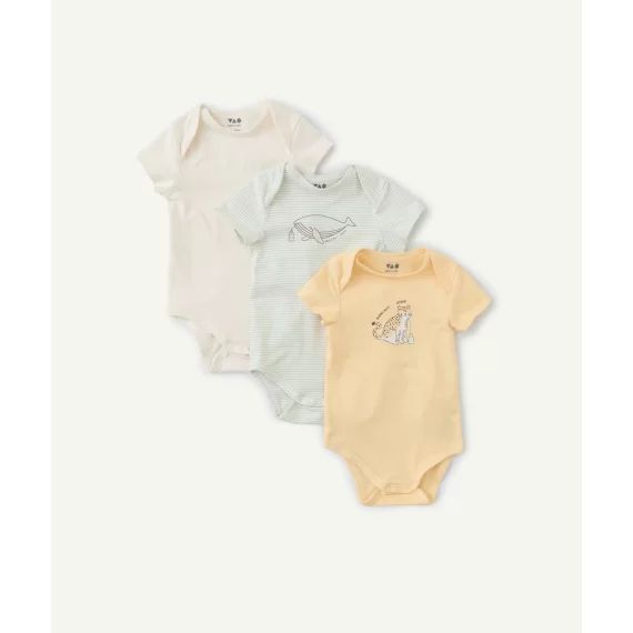 Lot de 3 body manches courtes bébé en coton bio avec motif