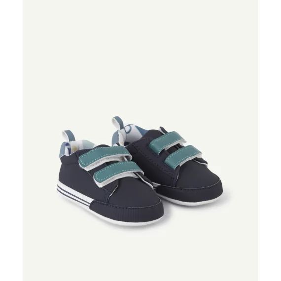 Chaussons style baskets bébé garçon à scratchs bleu et vert –  – Soldes