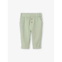Pantalon en gaze coton bébé vert de gris