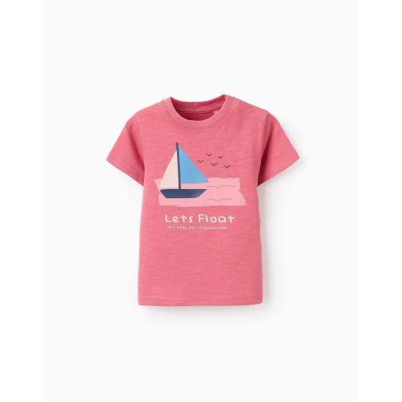 T-shirt À Manches Courtes 100% Coton Rose Foncé