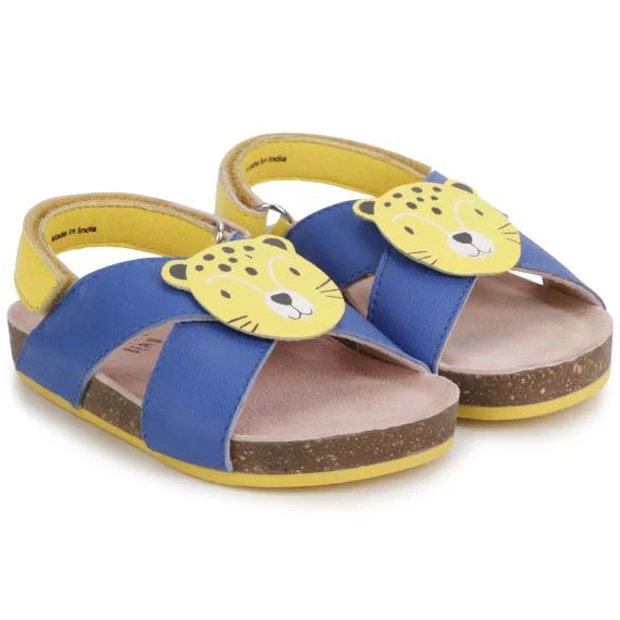 Sandales à scratch en cuir Garçon Bleu