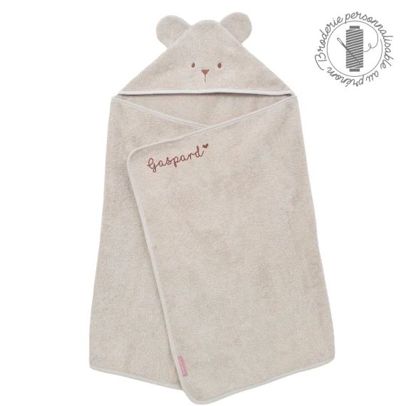Cape de bain à oreilles Ourson personnalisable – beige