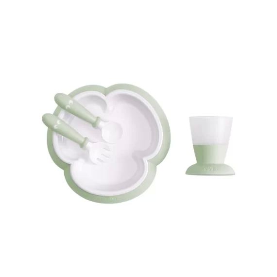 Coffret repas bébé vert pastel (4 pièces)