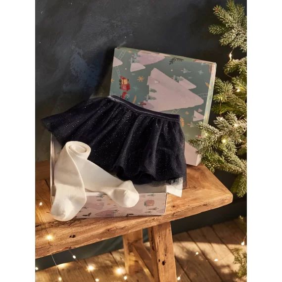 Ensemble jupe de fête en tulle pailleté et collant bébé bleu indigo