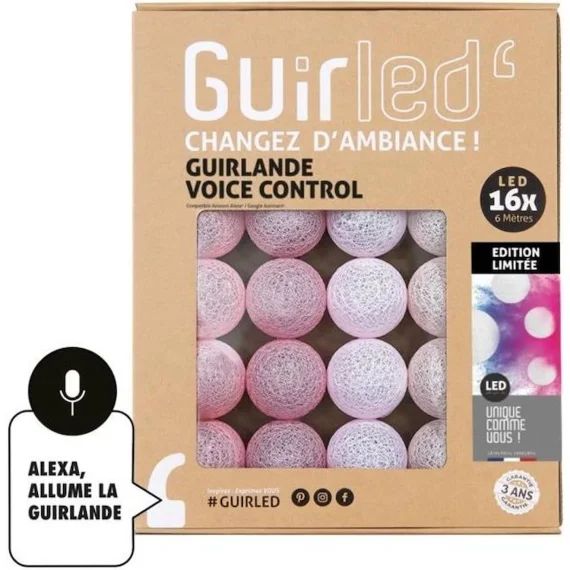 Guirlande lumineuse wifi boules coton LED USB – Commande Vocale – Maison connectée – Amazon Alexa & Google Assistant –  16 boules 1, rose