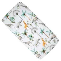 Drap Housse Berceau En Coton Safari Blanc Imprimé Safari