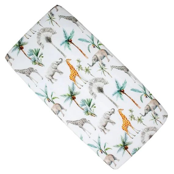 Drap Housse Berceau En Coton Safari Blanc Imprimé Safari