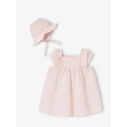 Coffret robe et capeline bébé fille rose pâle
