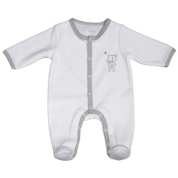 Pyjama Bébé En Velours À Manches Longues Blanc/gris Foncé