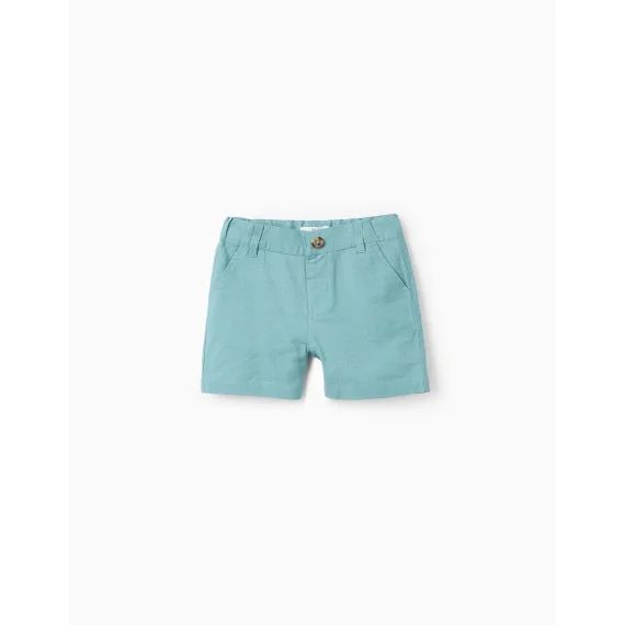Short En Chino De Coton Et Lin Bleu Clair