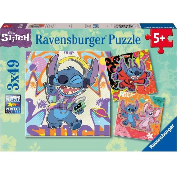 Puzzle Jouer Toute La Journée Stitch 3×49 Pcs Bleu