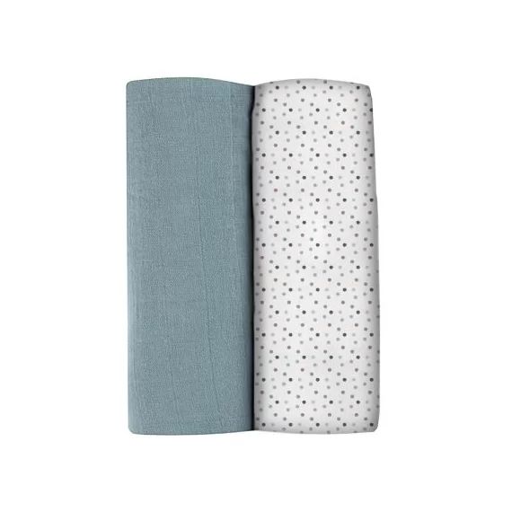 Lot de 2 Maxi langes Bleu baltique et Pointillissme (120 x 120 cm)