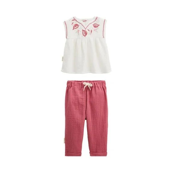 Ensemble Bébé Blouse Et Pantalon En Gaze De Coton Alba Rose