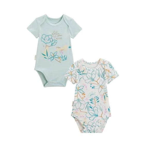 Lot De 2 Bodies Bébé Manches Courtes Patroika Vert