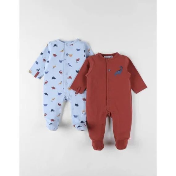 Ensemble De 2 Pyjamas 1 Pièce En Jersey Brique/beige Clair Bleu